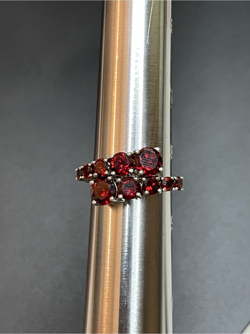 Garnet Red Crystal Double-Row Ring - Women Jewelry